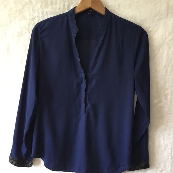 Ann Taylor Deep Blue Half Button Down Shirt - Picture 3 of 11